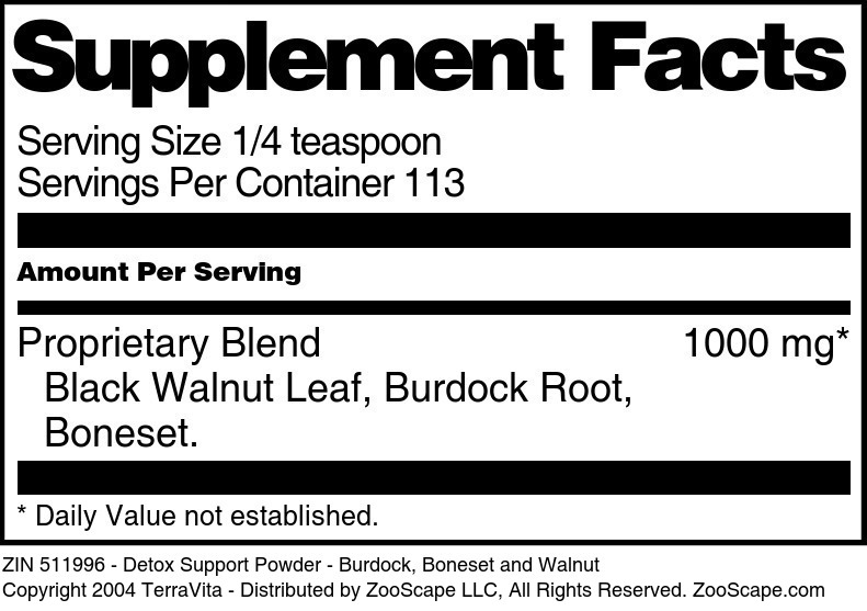Detox Support Powder - Burdock, Boneset and Walnut - Supplement / Nutrition Facts