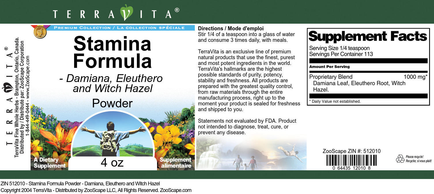 Stamina Formula Powder - Damiana, Eleuthero and Witch Hazel - Label