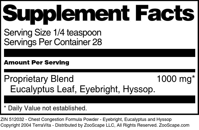 Chest Congestion Formula Powder - Eyebright, Eucalyptus and Hyssop - Supplement / Nutrition Facts