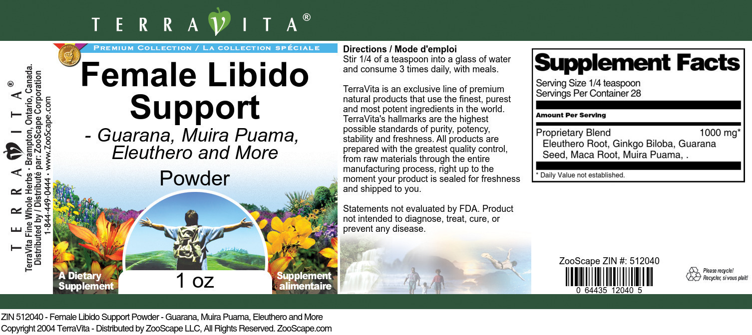 Female Libido Support Powder - Guarana, Muira Puama, Eleuthero and More - Label