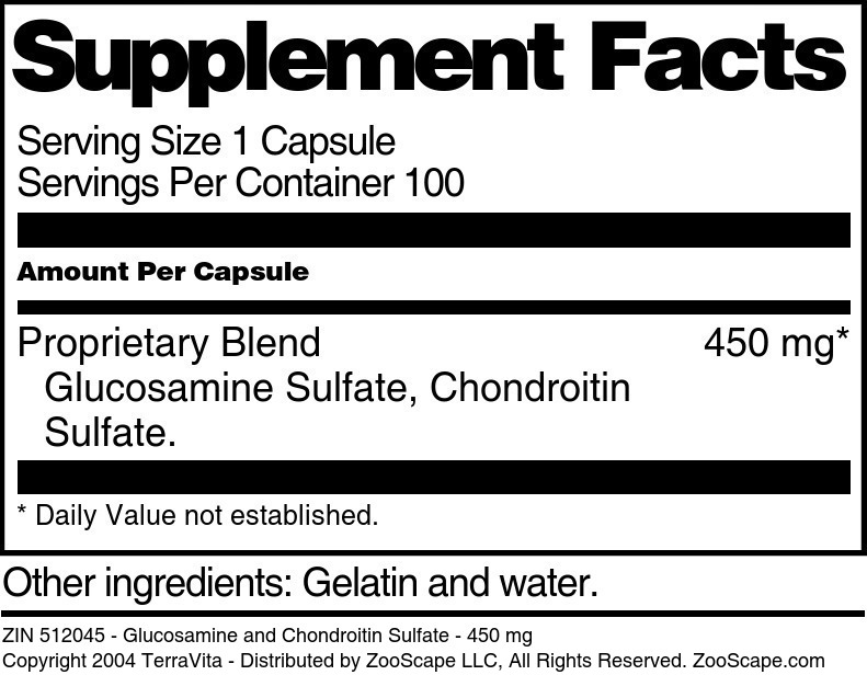 Glucosamine and Chondroitin Sulfate - 450 mg - Supplement / Nutrition Facts