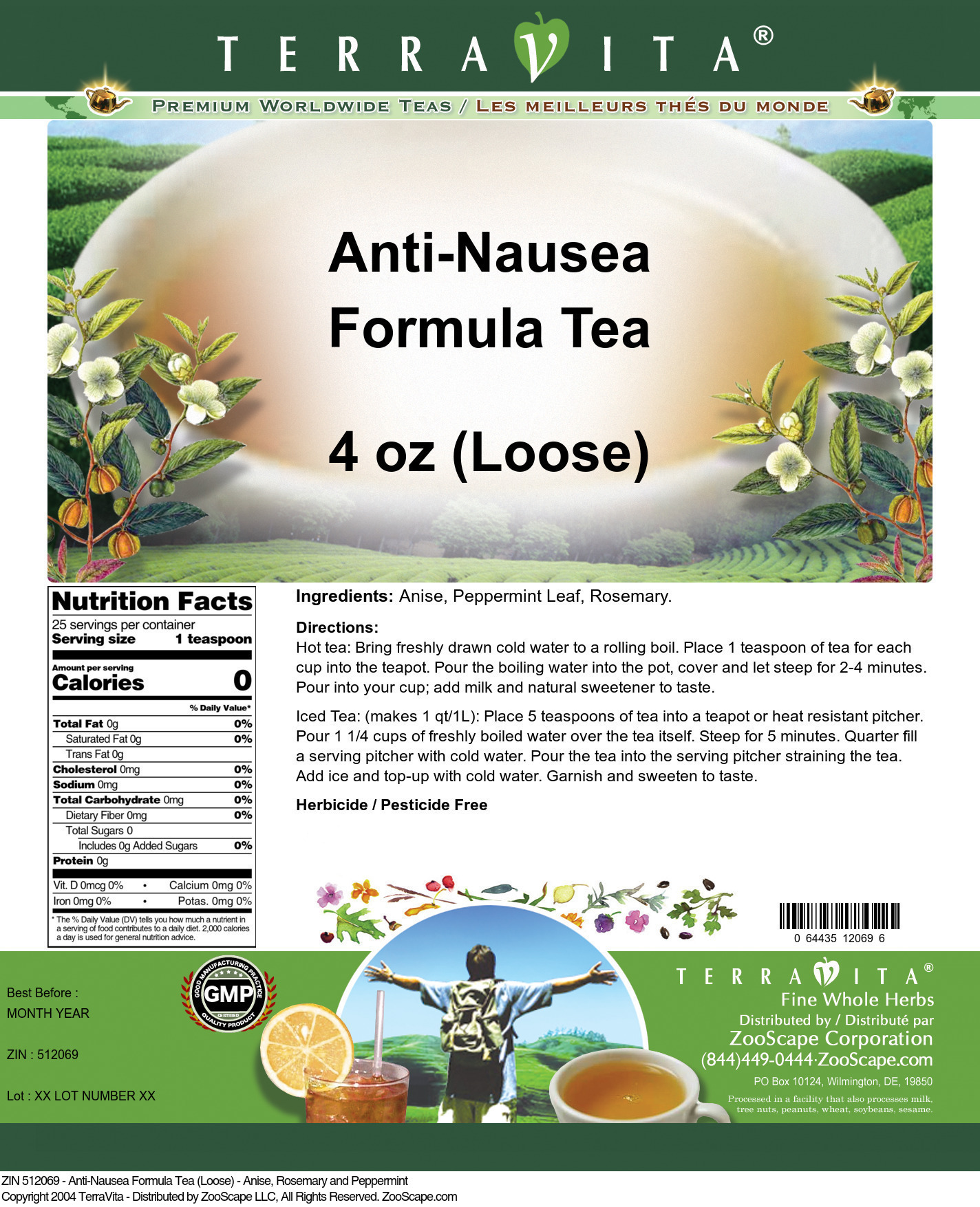 Anti-Nausea Formula Tea (Loose) - Anise, Rosemary and Peppermint - Label