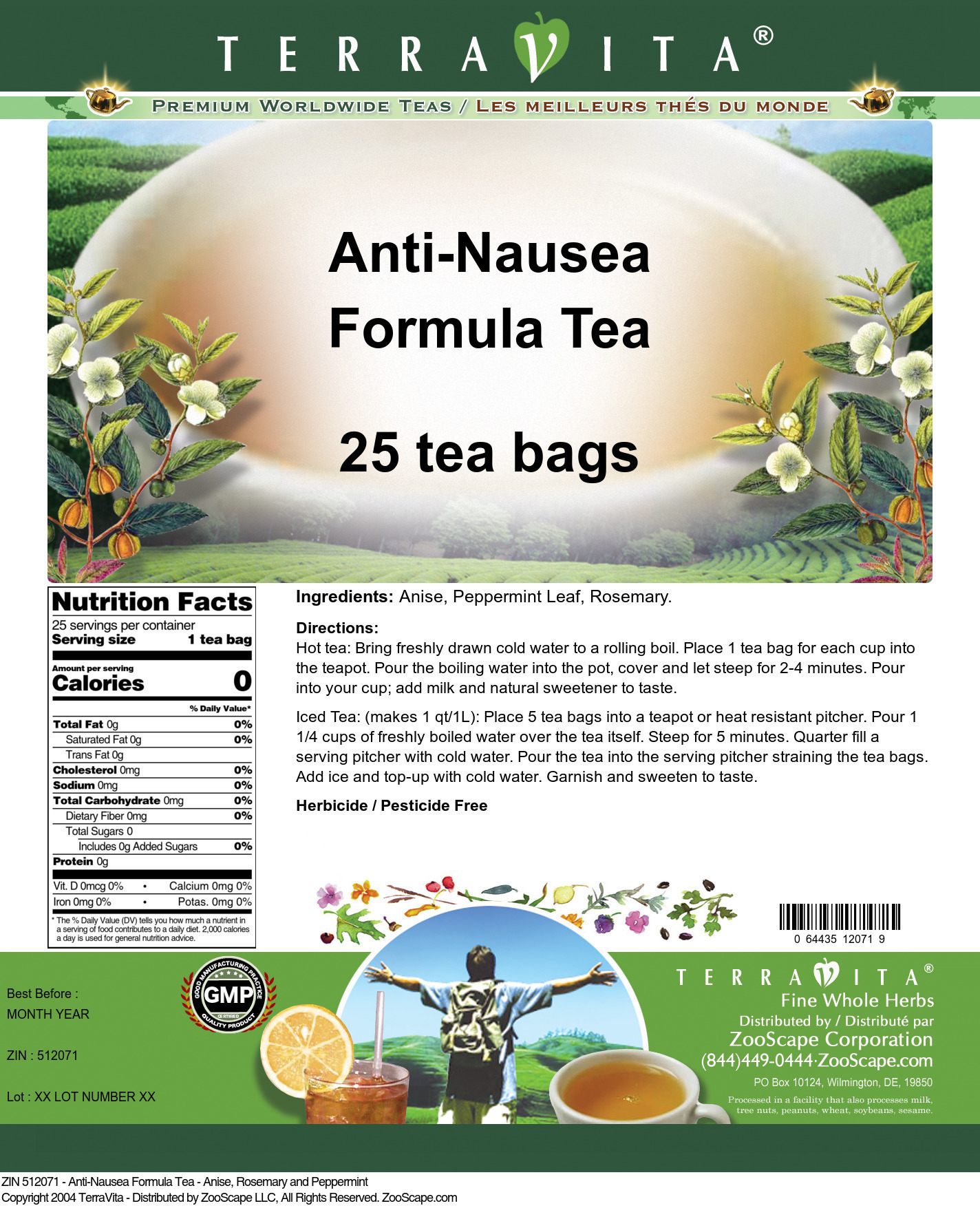 Anti-Nausea Formula Tea - Anise, Rosemary and Peppermint - Label