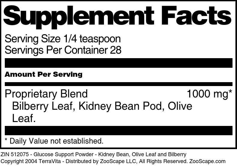 Glucose Support Powder - Kidney Bean, Olive Leaf and Bilberry - Supplement / Nutrition Facts