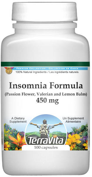 Insomnia Formula - Passion Flower, Valerian and Lemon Balm - 450 mg