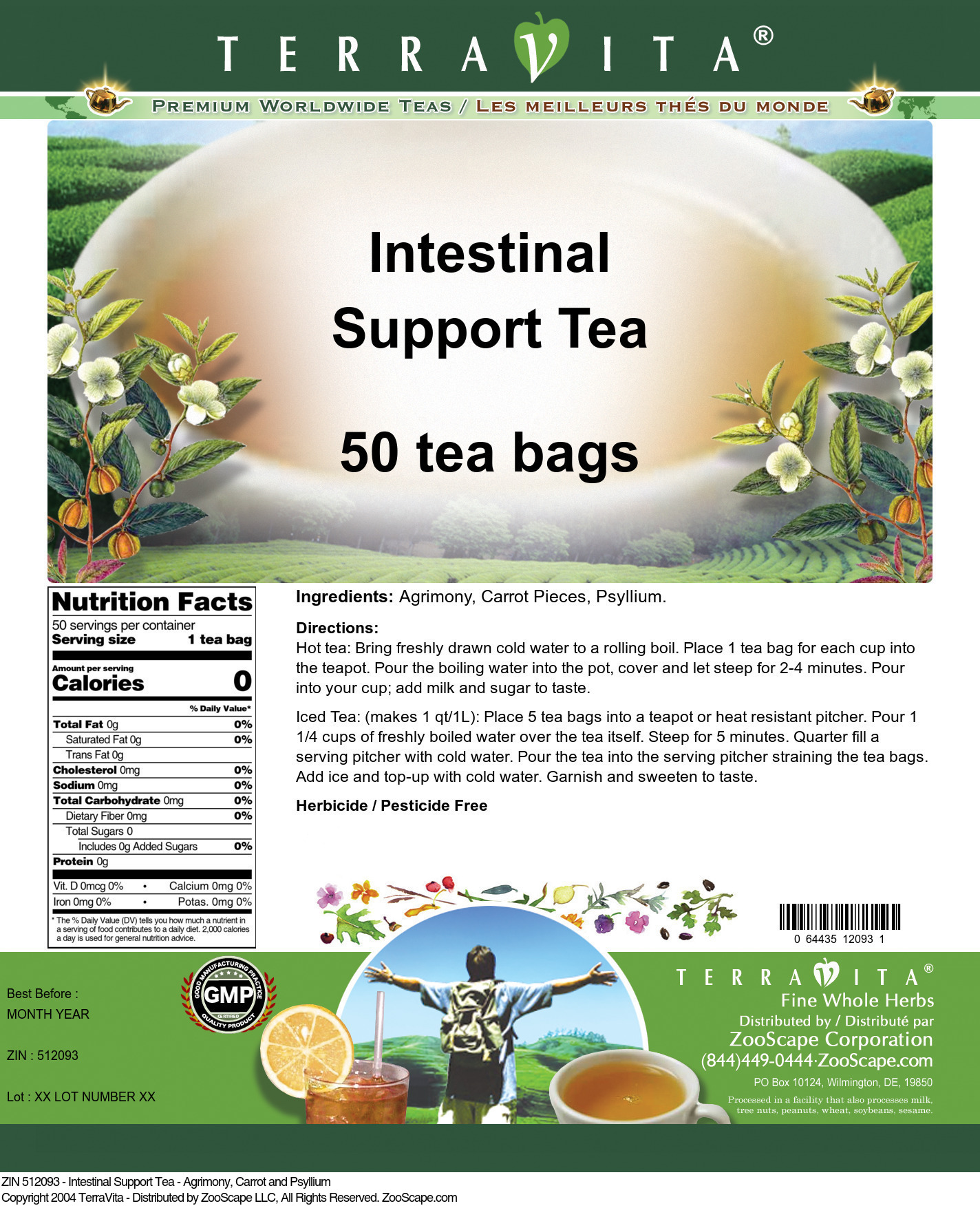 Intestinal Support Tea - Agrimony, Carrot and Psyllium - Label