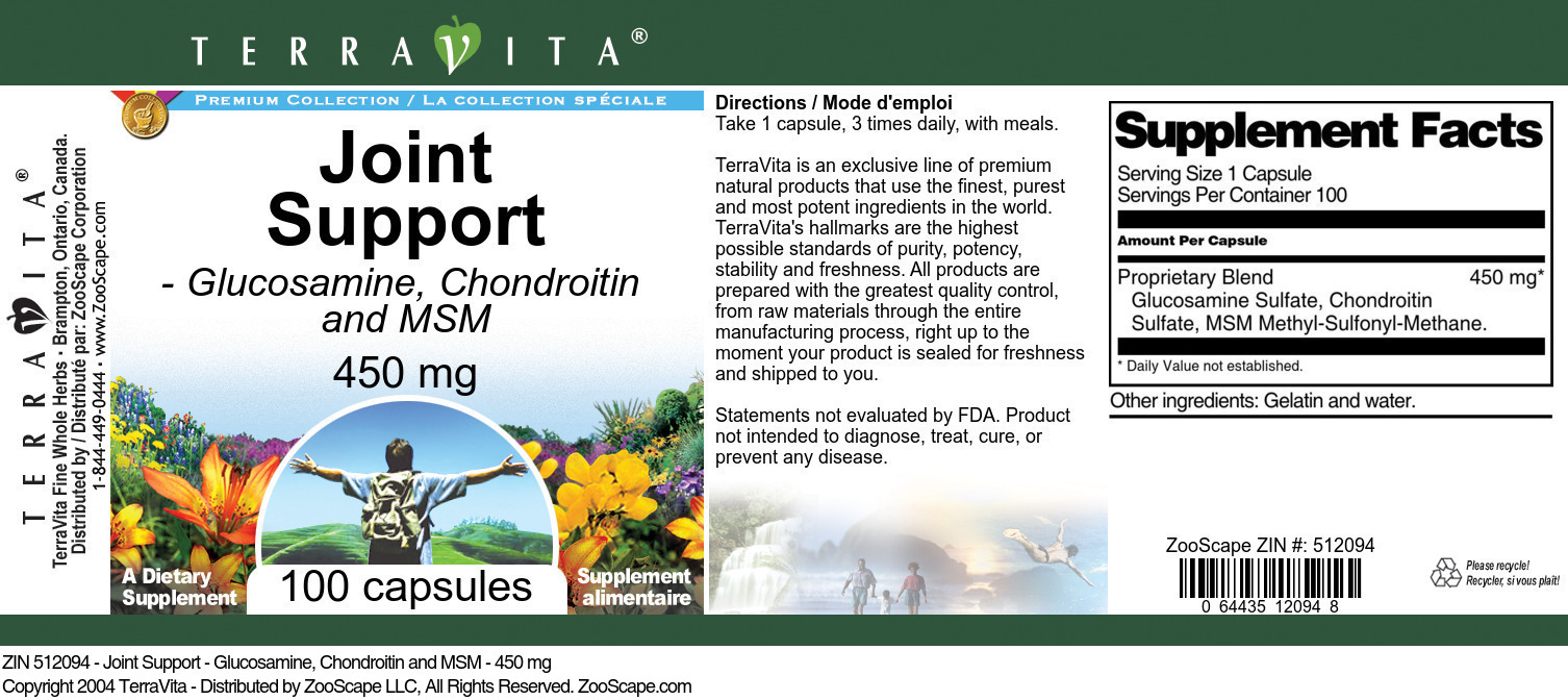 Joint Support - Glucosamine, Chondroitin and MSM - 450 mg - Label