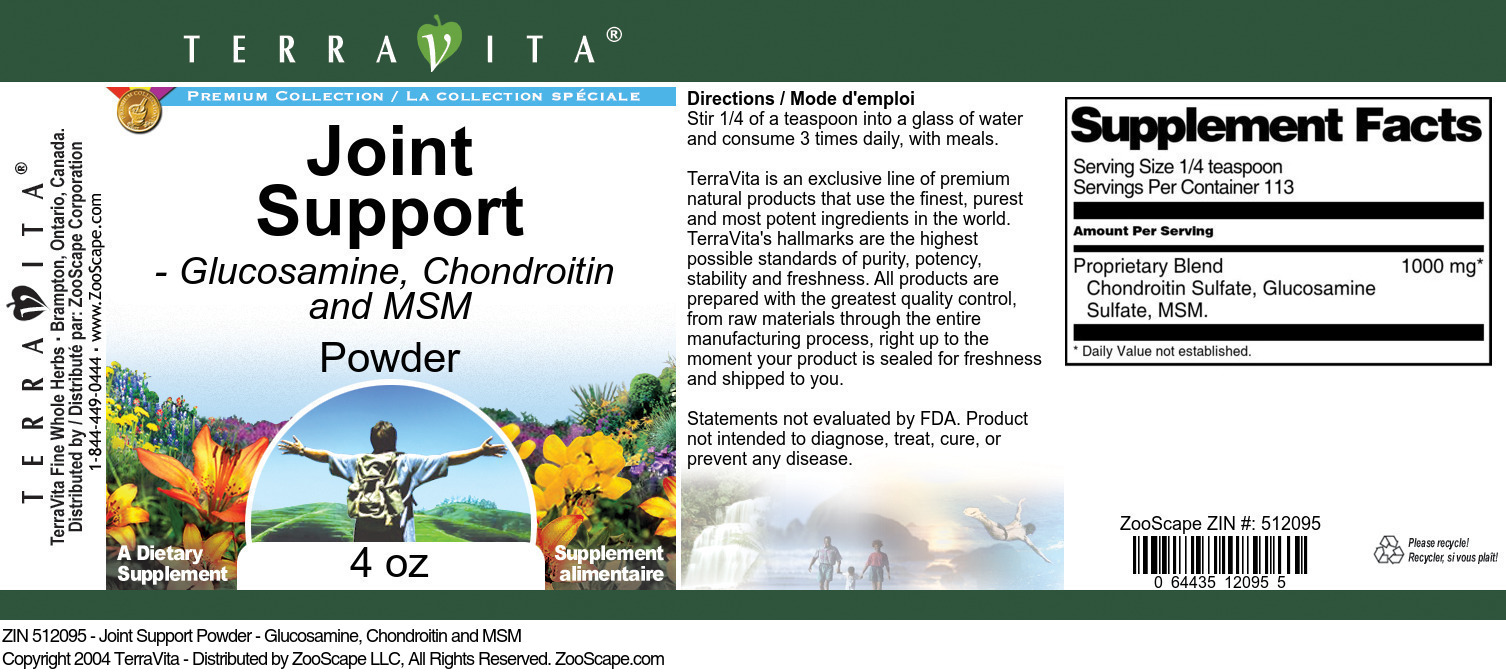 Joint Support Powder - Glucosamine, Chondroitin and MSM - Label