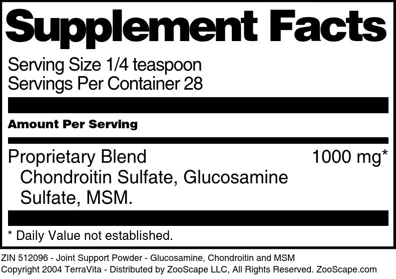 Joint Support Powder - Glucosamine, Chondroitin and MSM - Supplement / Nutrition Facts