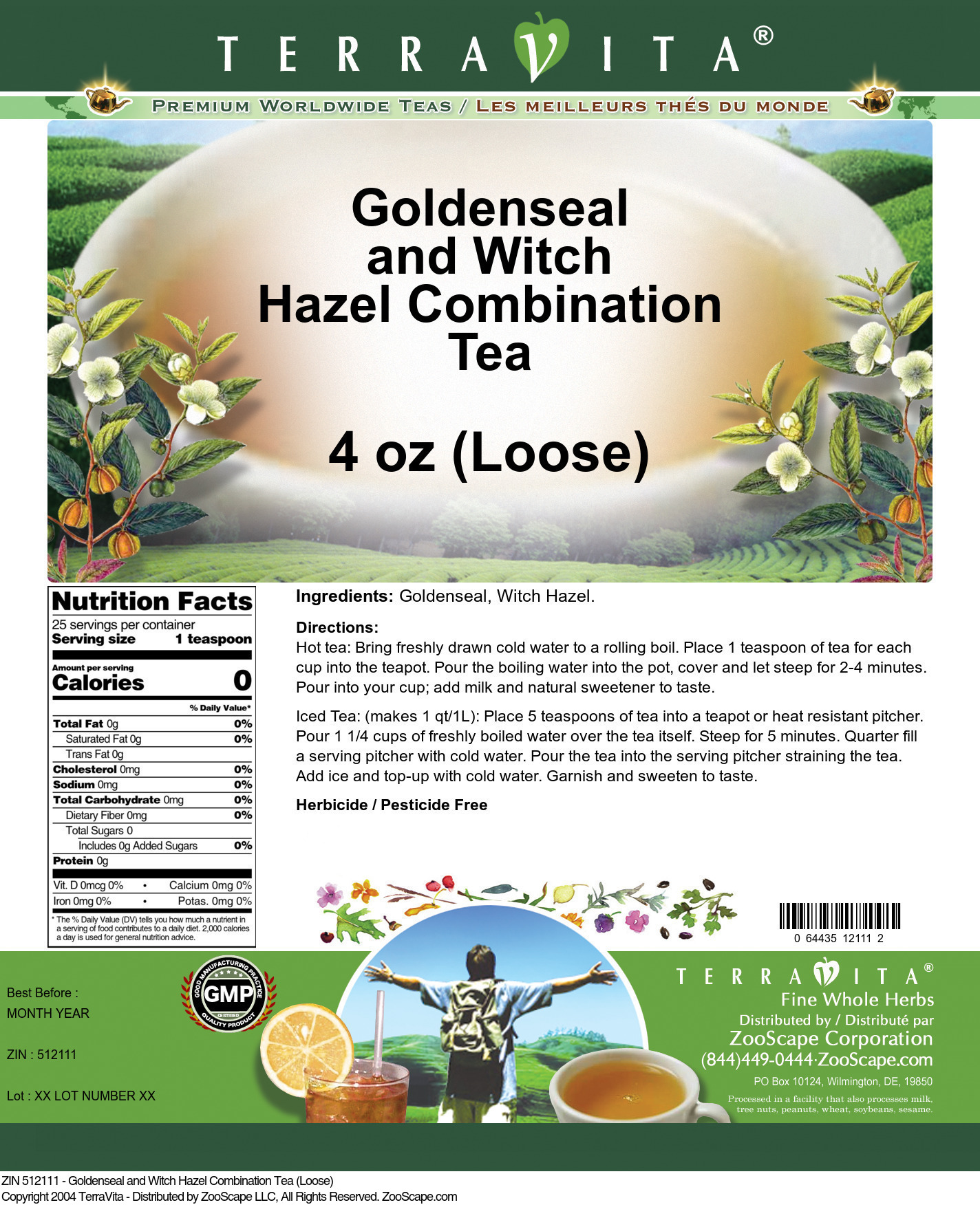 Goldenseal and Witch Hazel Combination Tea (Loose) - Label