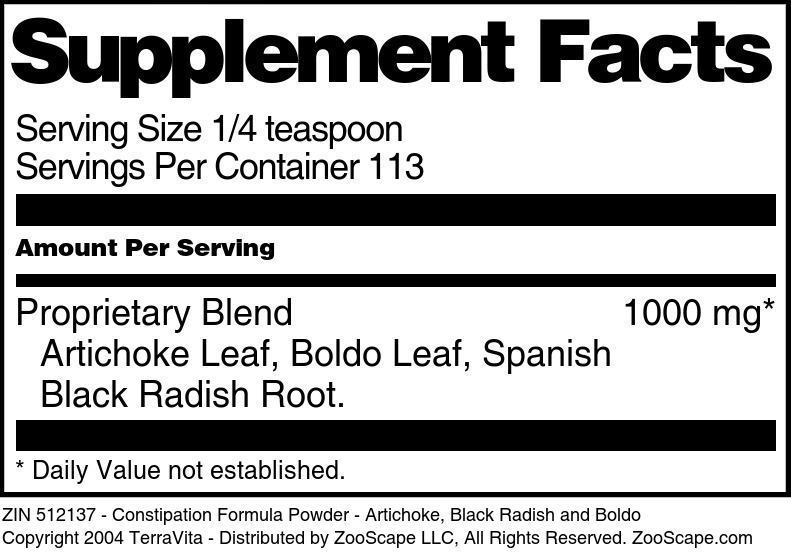 Constipation Formula Powder - Artichoke, Black Radish and Boldo - Supplement / Nutrition Facts