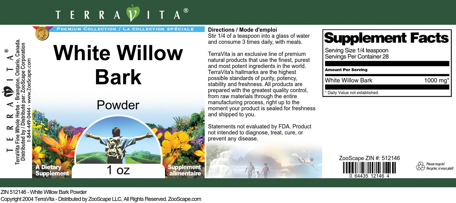 White Willow Bark Powder - Label