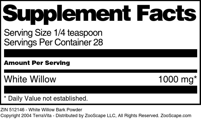 White Willow Bark Powder - Supplement / Nutrition Facts