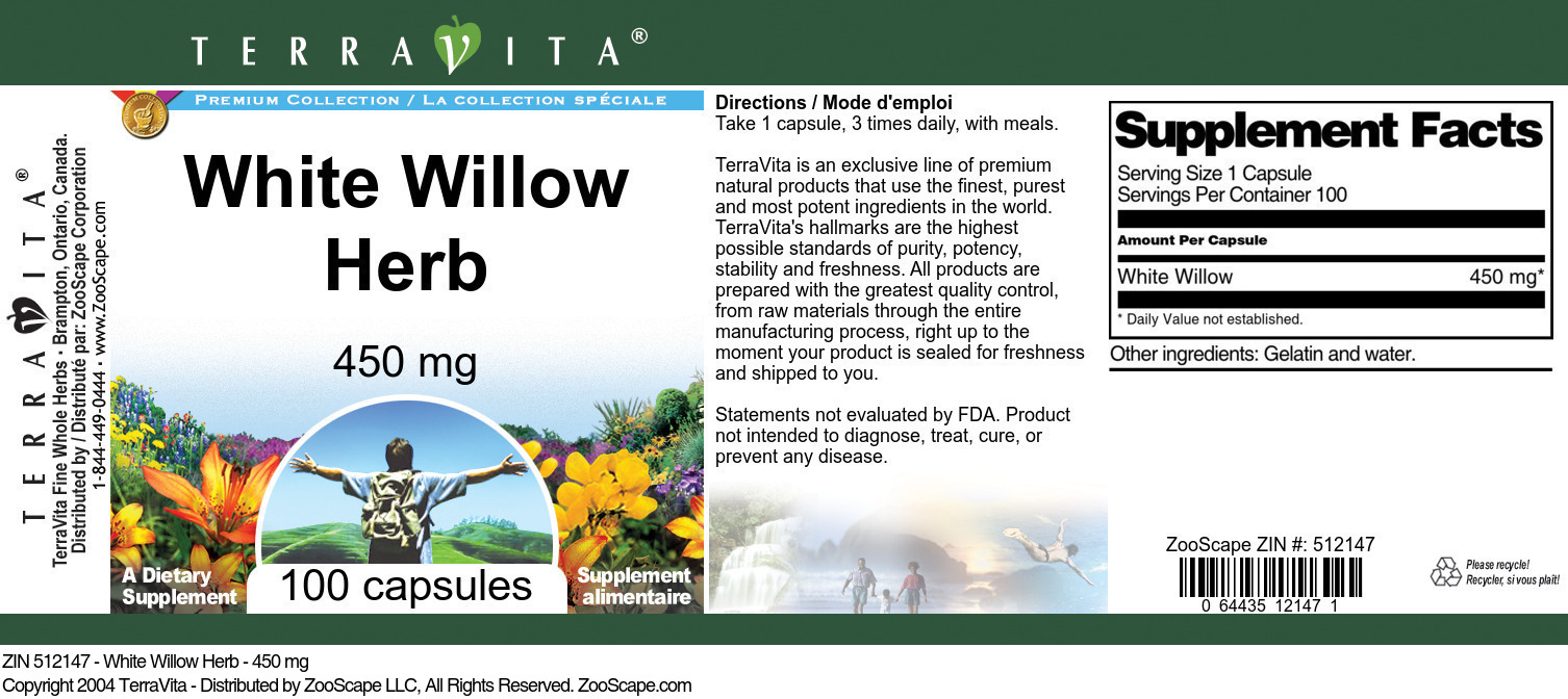 White Willow Herb - 450 mg - Label