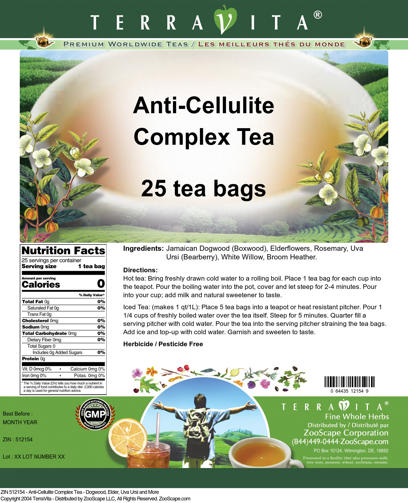 Anti-Cellulite Complex Tea - Dogwood, Elder, Uva Ursi and More - Label