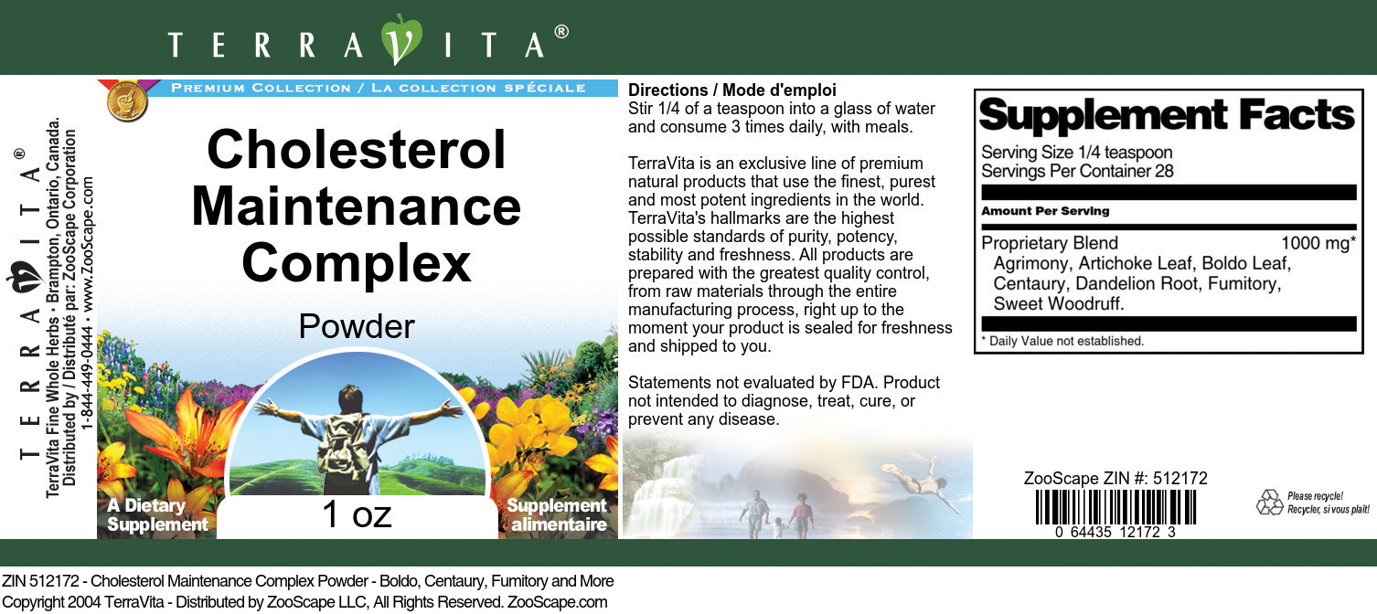 Cholesterol Maintenance Complex Powder - Boldo, Centaury, Fumitory and More - Label