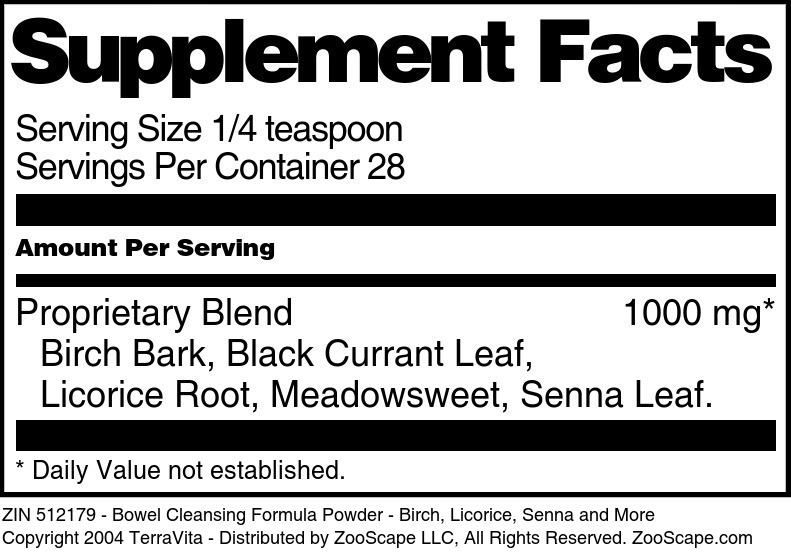 Bowel Cleansing Formula Powder - Birch, Licorice, Senna and More - Supplement / Nutrition Facts
