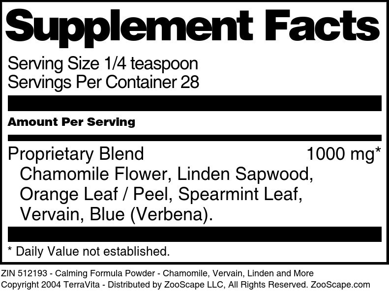 Calming Formula Powder - Chamomile, Vervain, Linden and More - Supplement / Nutrition Facts
