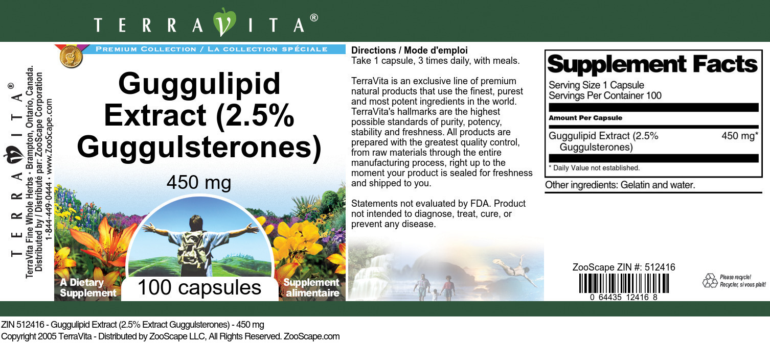 Guggulipid Extract (2.5% Guggulsterones) - 450 mg - Label