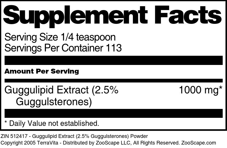 Guggulipid Extract (2.5% Guggulsterones) Powder - Supplement / Nutrition Facts