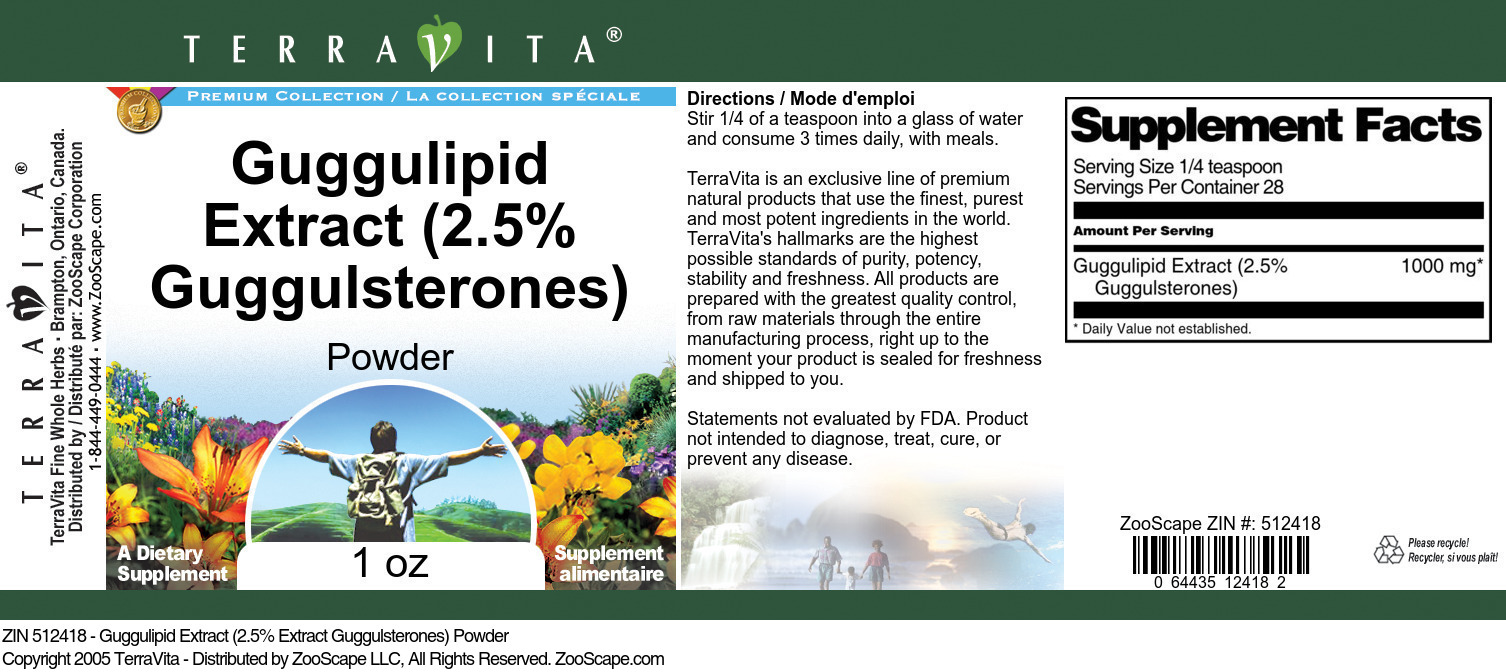 Guggulipid Extract (2.5% Guggulsterones) Powder - Label