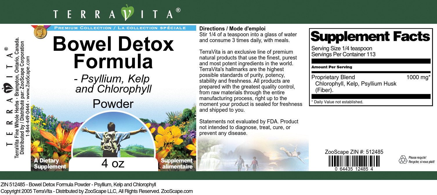 Bowel Detox Formula Powder - Psyllium, Kelp and Chlorophyll - Label