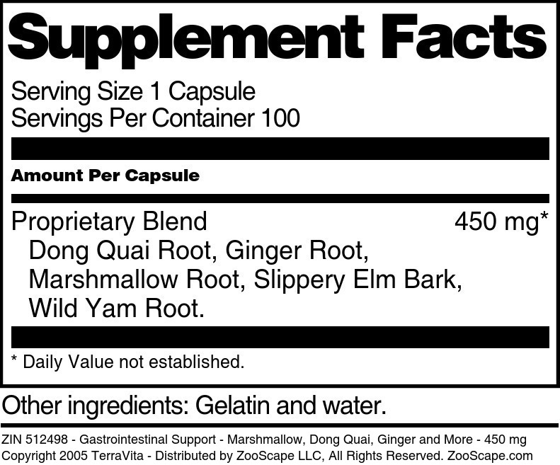 Gastrointestinal Support - Marshmallow, Dong Quai, Ginger and More - 450 mg - Supplement / Nutrition Facts