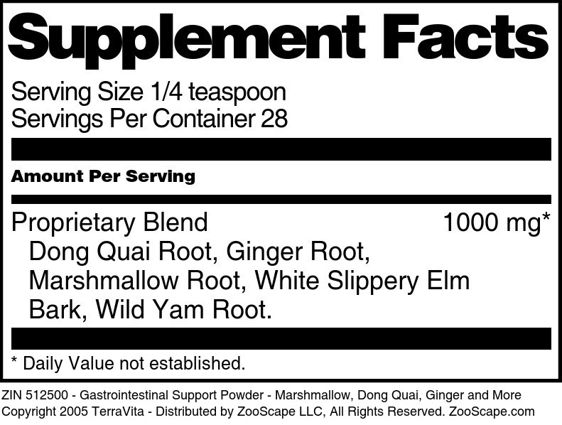 Gastrointestinal Support Powder - Marshmallow, Dong Quai, Ginger and More - Supplement / Nutrition Facts