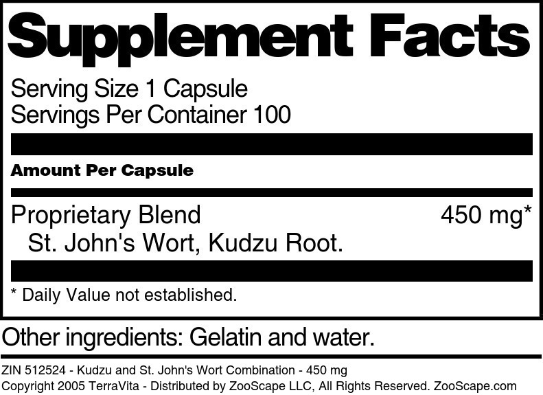 Kudzu and St. John's Wort Combination - 450 mg - Supplement / Nutrition Facts