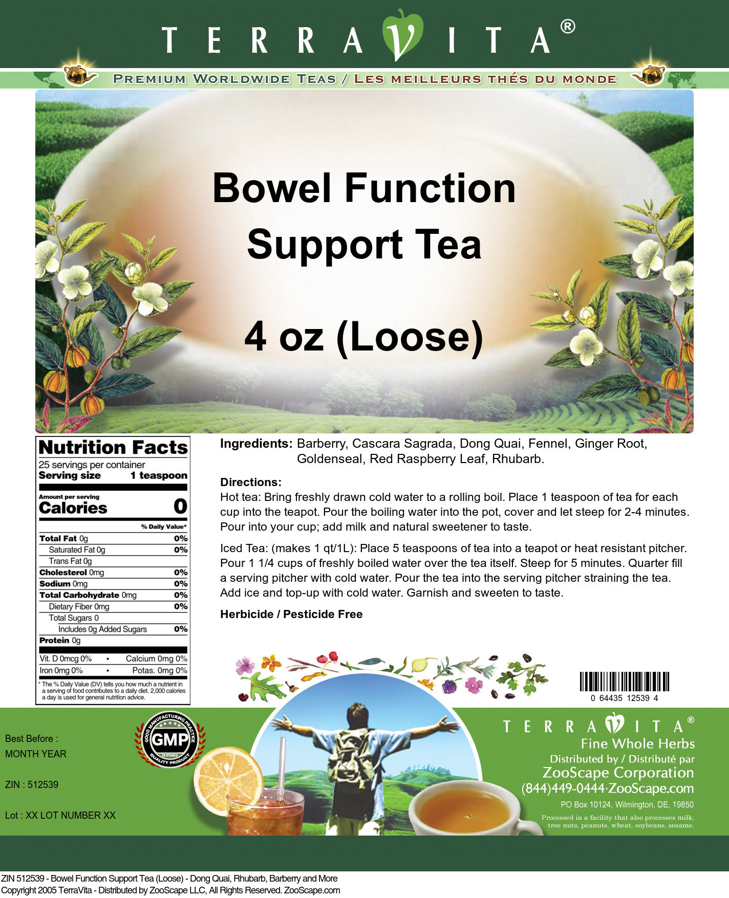 Bowel Function Support Tea (Loose) - Dong Quai, Rhubarb, Barberry and More - Label