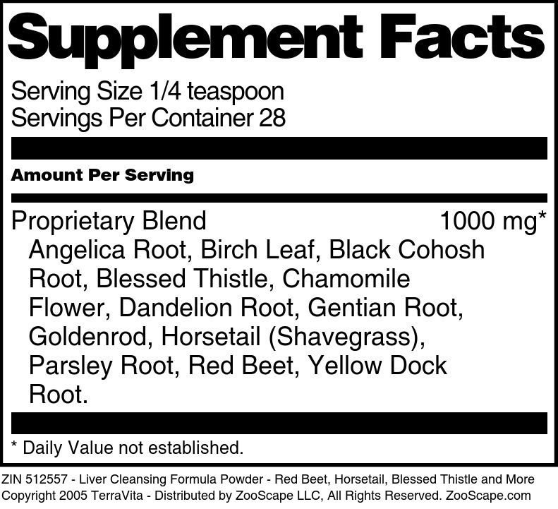 Liver Cleansing Formula Powder - Red Beet, Horsetail, Blessed Thistle and More - Supplement / Nutrition Facts