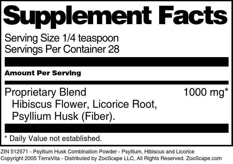 Psyllium Husk Combination Powder - Psyllium, Hibiscus and Licorice - Supplement / Nutrition Facts