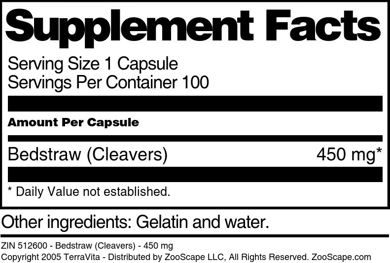 Bedstraw (Cleavers) - 450 mg - Supplement / Nutrition Facts
