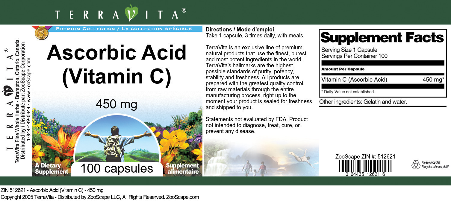 Ascorbic Acid (Vitamin C) - 450 mg - Label
