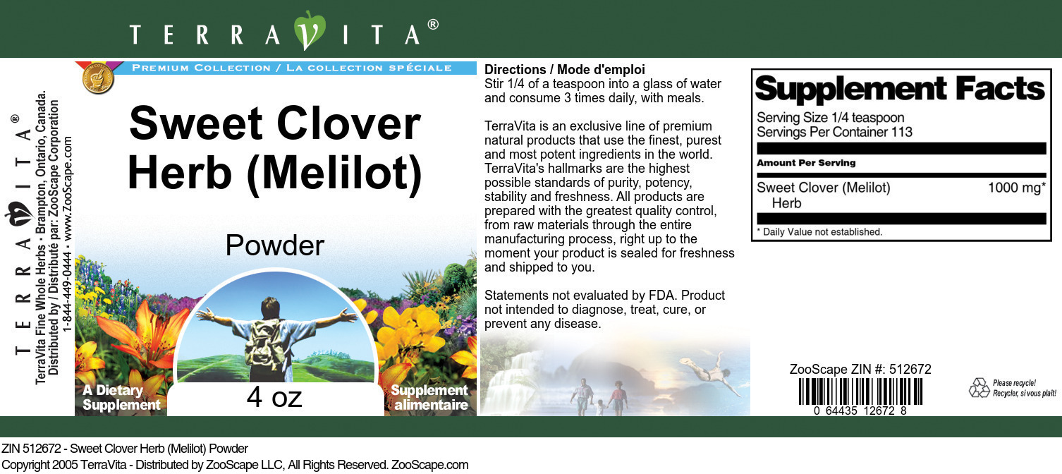 Sweet Clover Herb (Melilot) Powder - Label