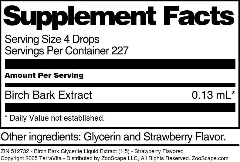 Birch Bark Glycerite Liquid Extract (1:5) - Supplement / Nutrition Facts