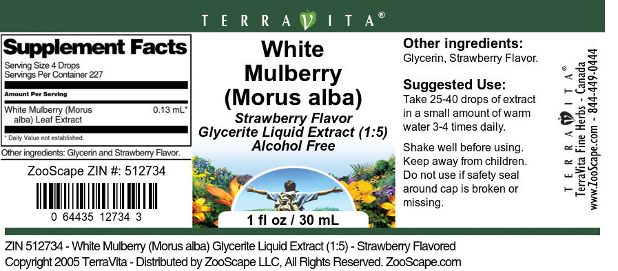 White Mulberry (Morus alba) Glycerite Liquid Extract (1:5) - Label