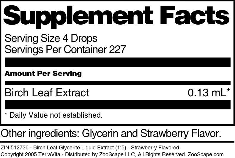 Birch Leaf Glycerite Liquid Extract (1:5) - Supplement / Nutrition Facts