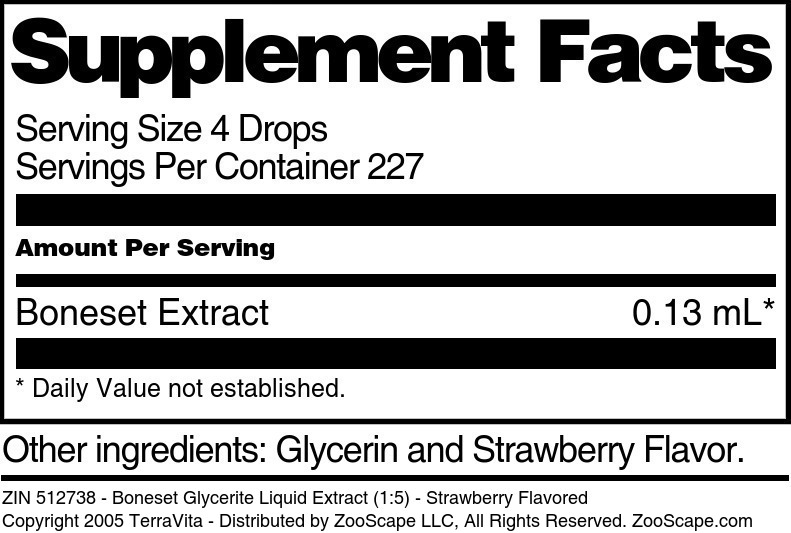 Boneset Glycerite Liquid Extract (1:5) - Supplement / Nutrition Facts