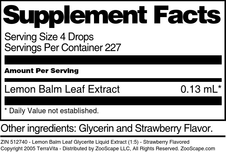 Lemon Balm Leaf Glycerite Liquid Extract (1:5) - Supplement / Nutrition Facts