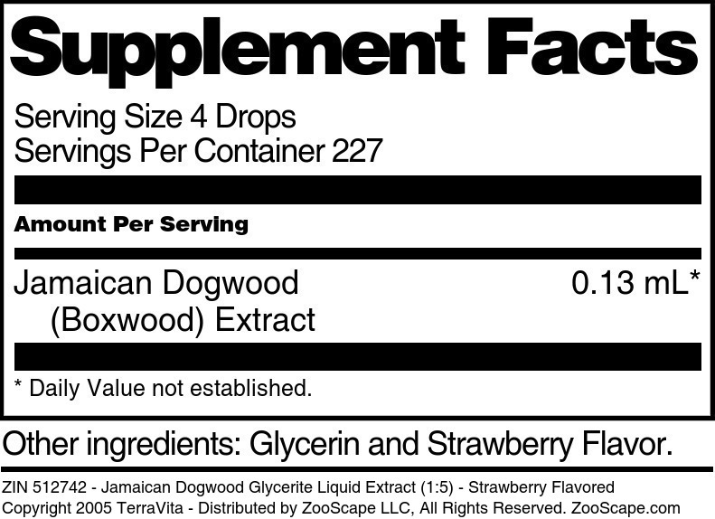 Jamaican Dogwood Glycerite Liquid Extract (1:5) - Supplement / Nutrition Facts