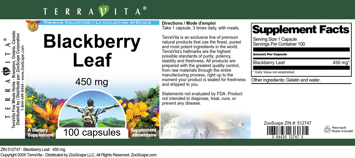 Blackberry Leaf - 450 mg - Label