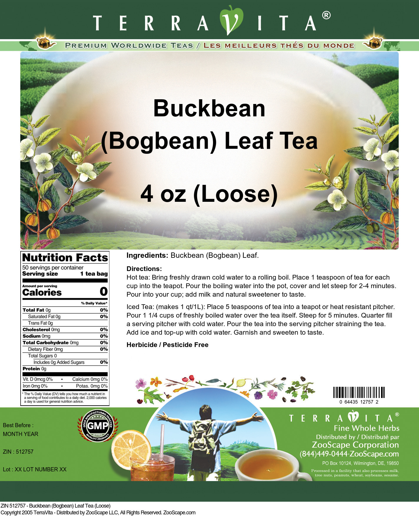 Buckbean (Bogbean) Leaf Tea (Loose) - Label