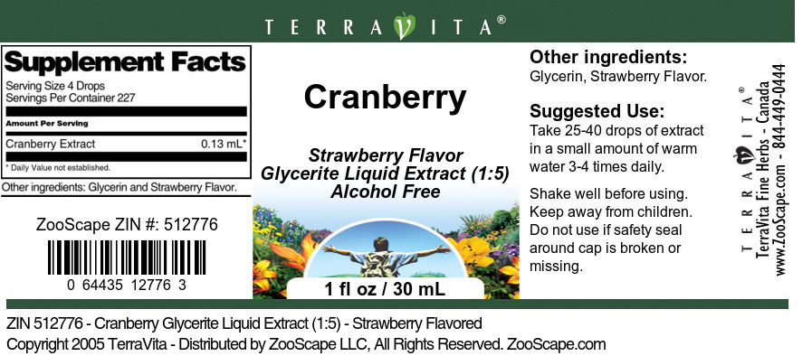 Cranberry Glycerite Liquid Extract (1:5) - Label