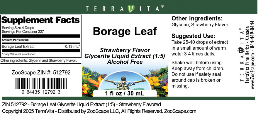 Borage Leaf Glycerite Liquid Extract (1:5) - Label