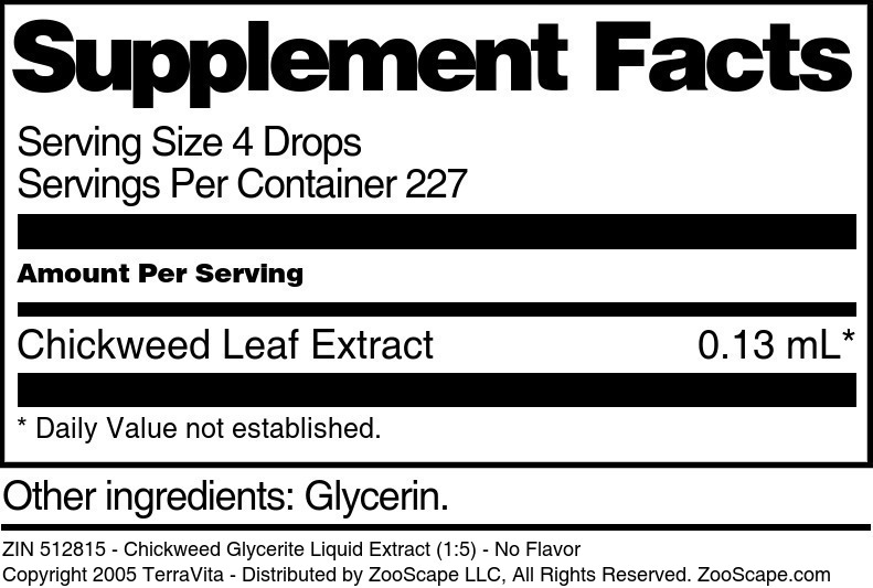 Chickweed Glycerite Liquid Extract (1:5) - Supplement / Nutrition Facts