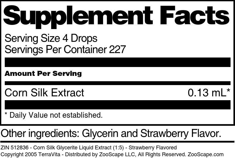 Corn Silk Glycerite Liquid Extract (1:5) - Supplement / Nutrition Facts