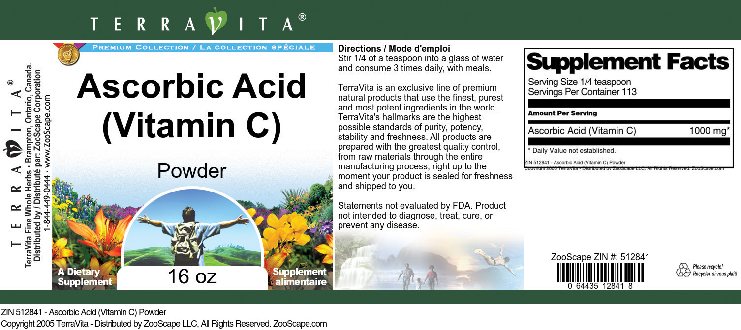 Ascorbic Acid (Vitamin C) Powder - Label