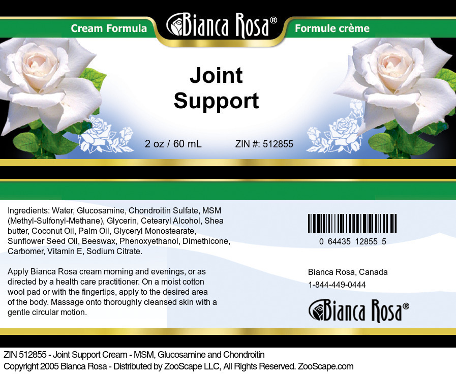 Joint Support Cream - MSM, Glucosamine and Chondroitin - Label