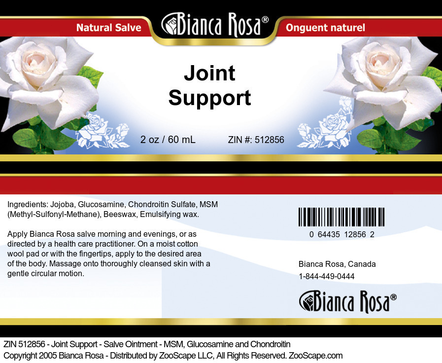 Joint Support - Salve Ointment - MSM, Glucosamine and Chondroitin - Label